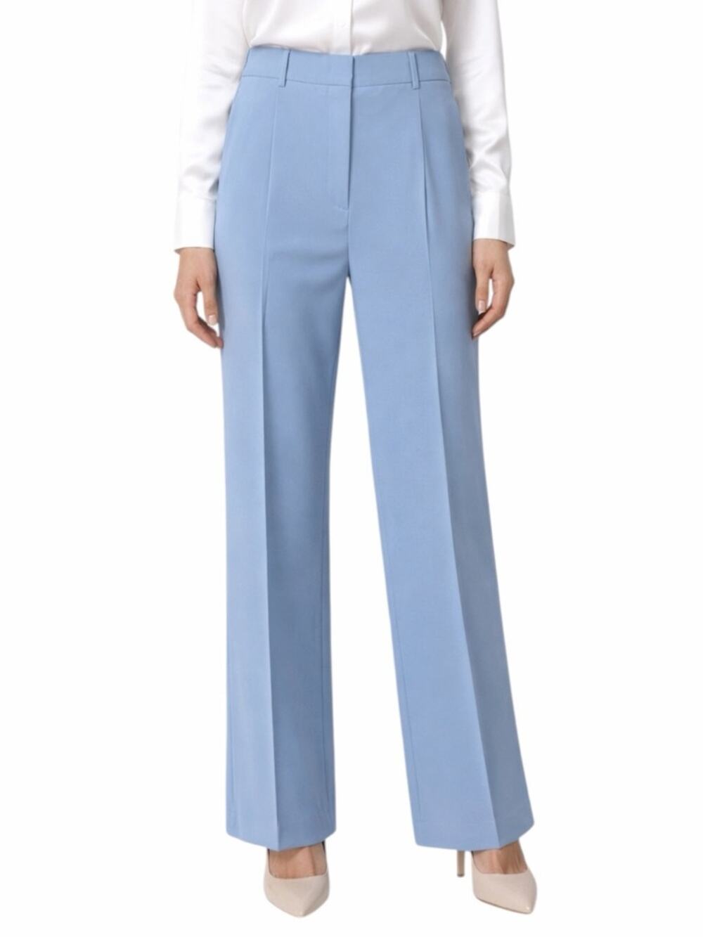 MSGM Trousers Blue Wide Leg Virgin Wool Blend Tailored Pants Size 8 IT 44 Italy